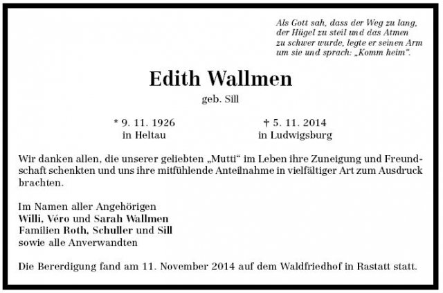 Sill Edith 1926-2014 Todesanzeige